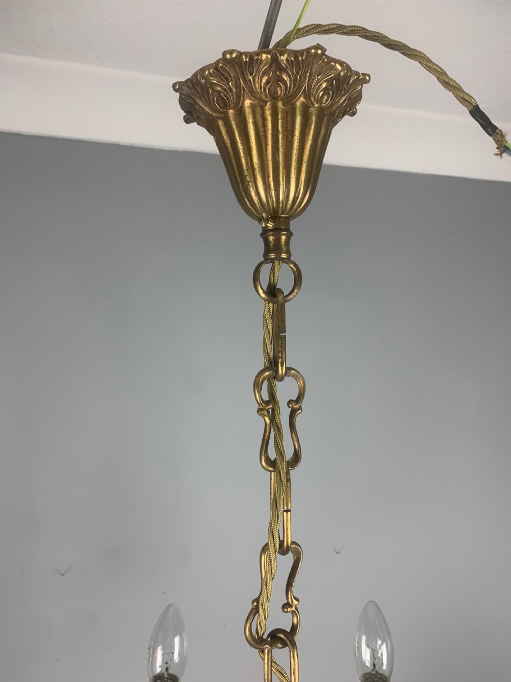 French 6 Light Gilt Brass Chandelier  View VI