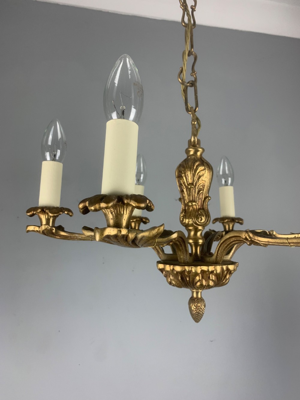 French 6 Light Gilt Brass Chandelier  View VIII
