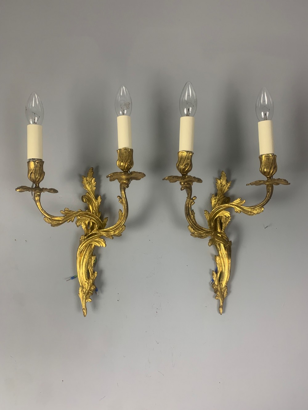 Pair of French Gilt Brass Rococo Antique Wall Lights 