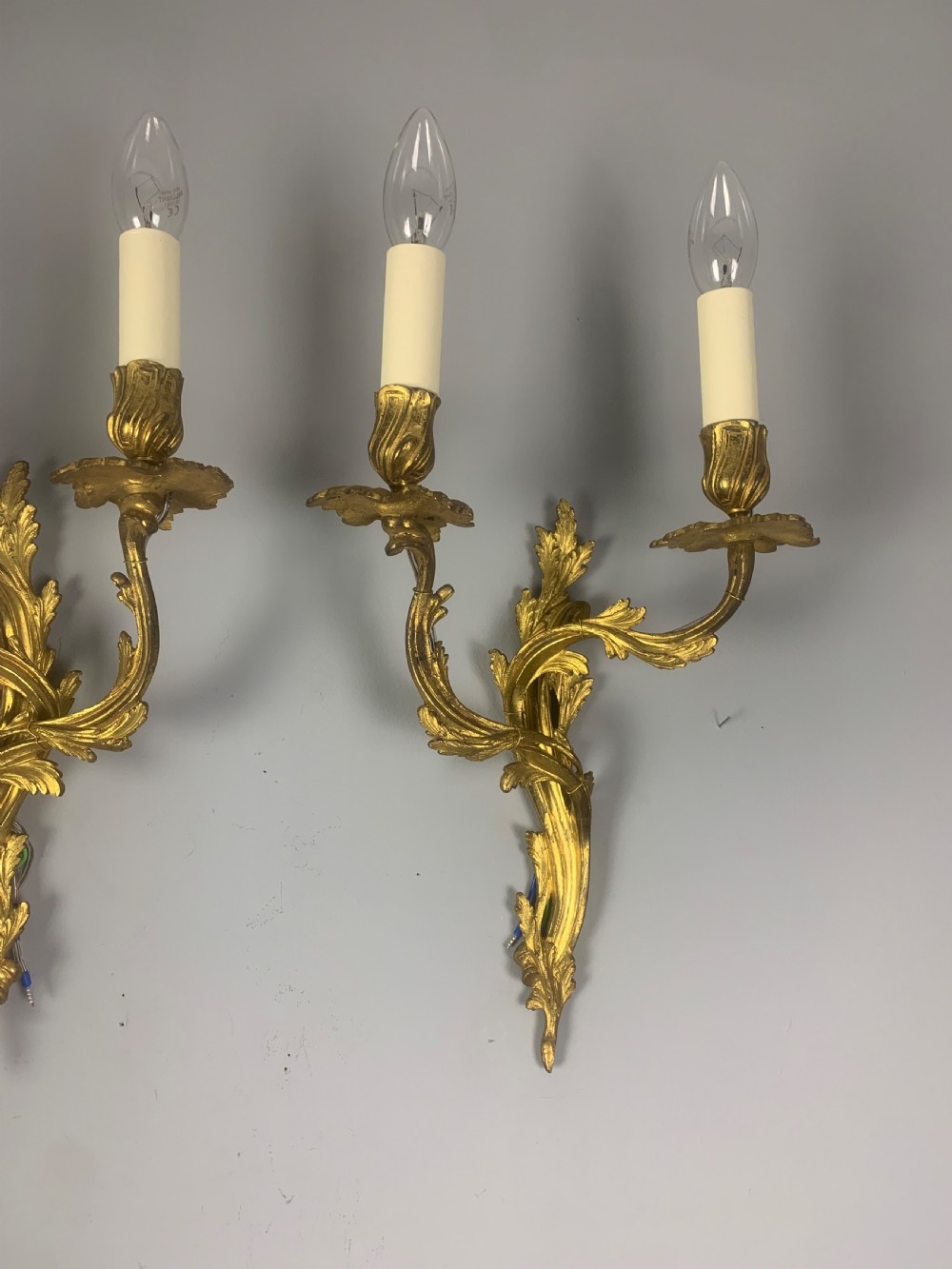 Pair of French Gilt Brass Rococo Antique Wall Lights  View II
