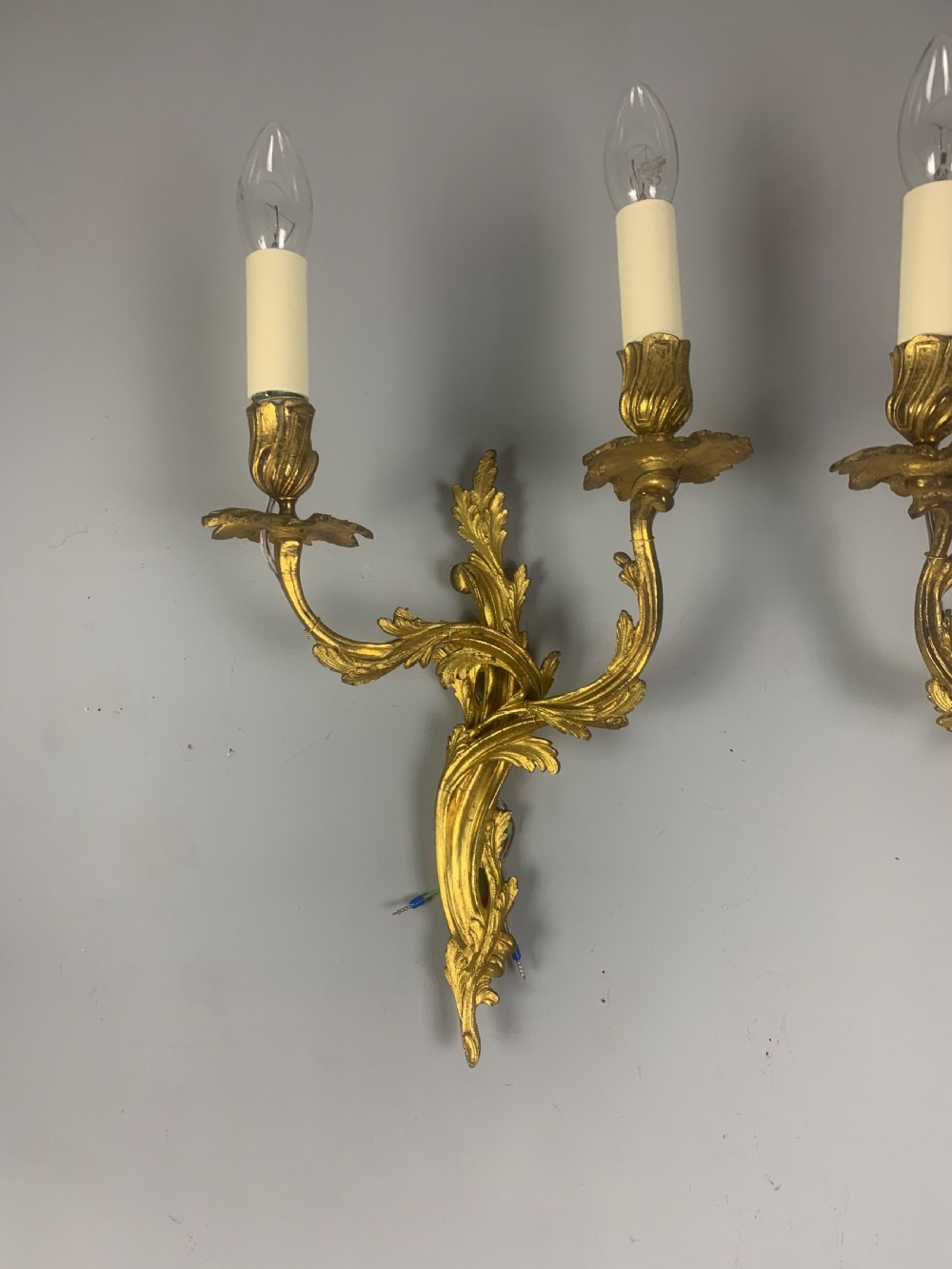 Pair of French Gilt Brass Rococo Antique Wall Lights  View III