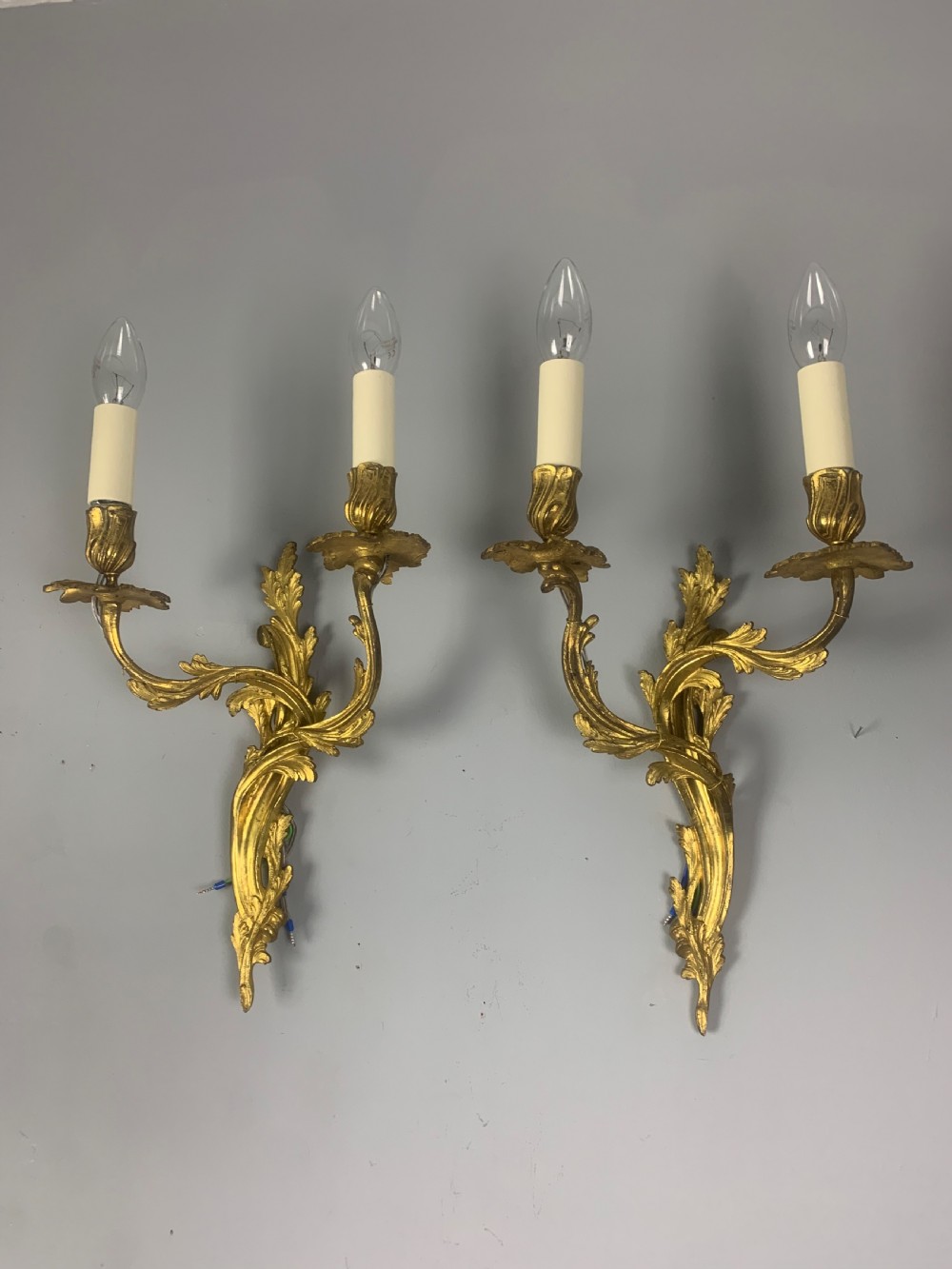 Pair of French Gilt Brass Rococo Antique Wall Lights  View V