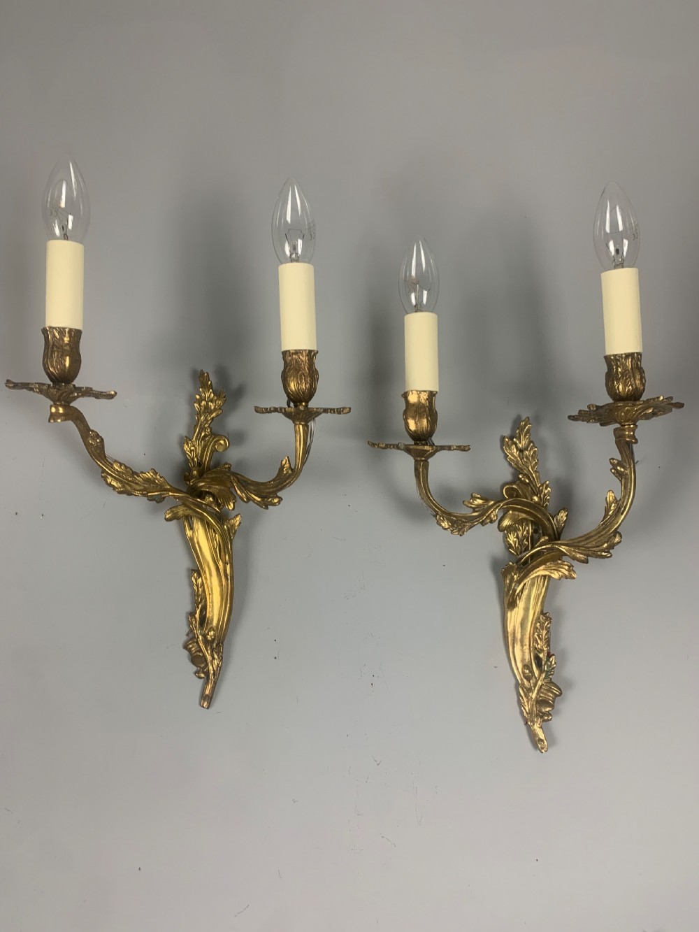 Pair of French Gilt Brass Rococo Antique Wall Lights 
