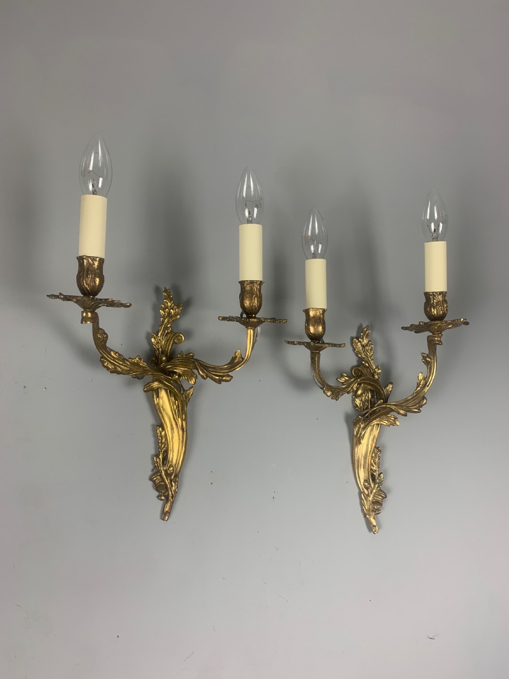 Pair of French Gilt Brass Rococo Antique Wall Lights  View II
