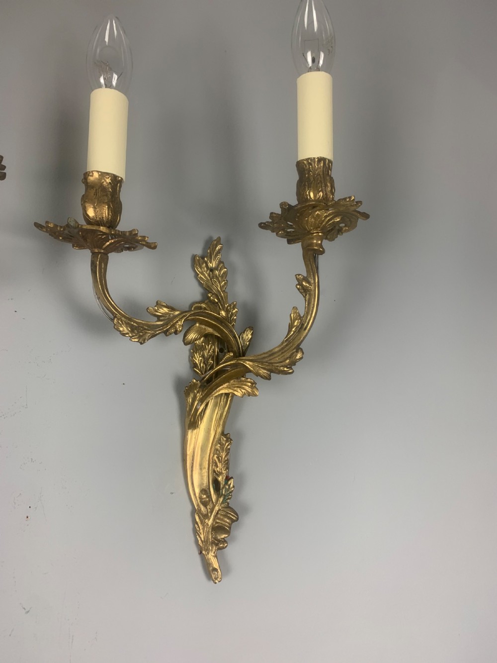 Pair of French Gilt Brass Rococo Antique Wall Lights  View III