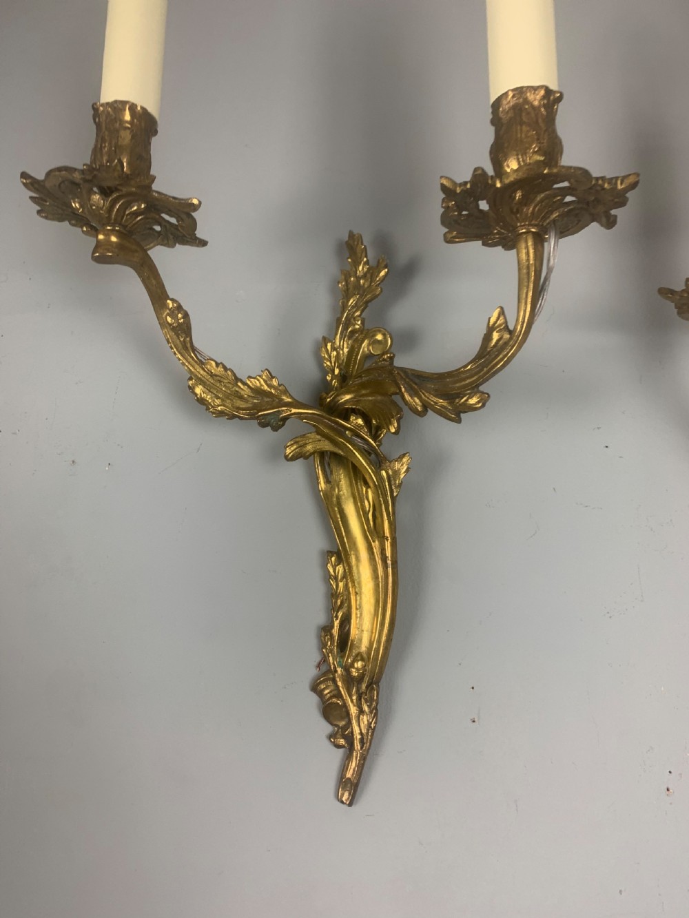 Pair of French Gilt Brass Rococo Antique Wall Lights  View IV
