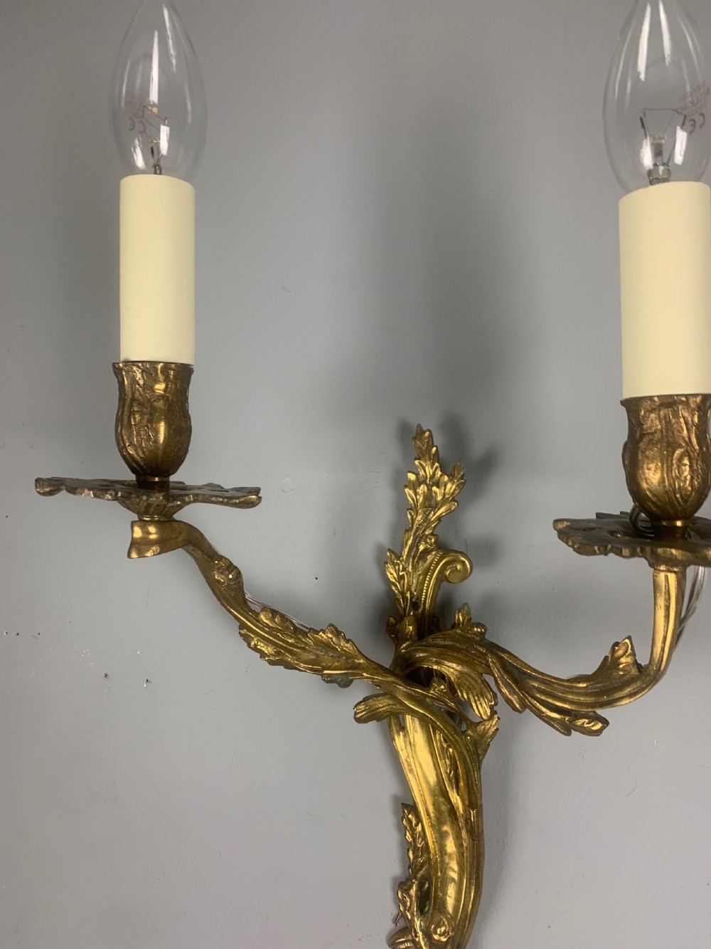 Pair of French Gilt Brass Rococo Antique Wall Lights  View V