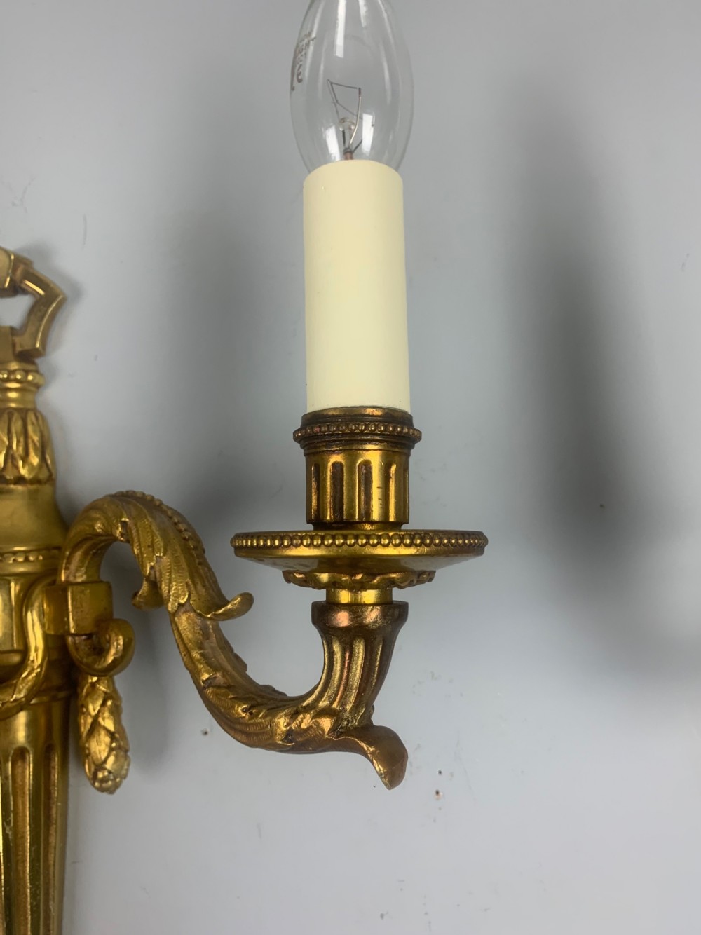 Pair of Heavy French Gilt Brass Antique Wall Lights  View II