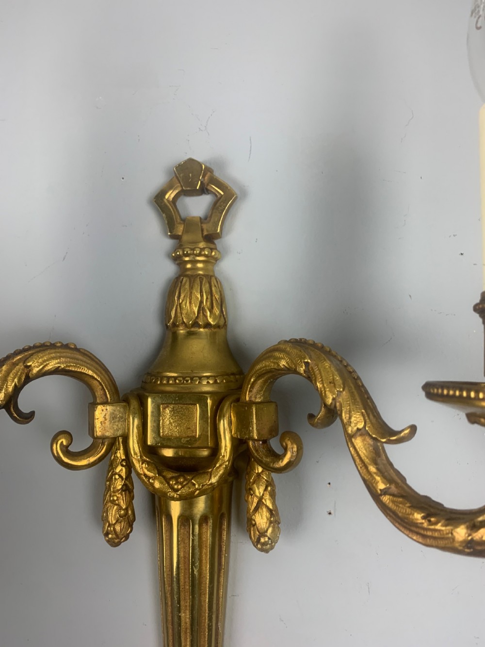 Pair of Heavy French Gilt Brass Antique Wall Lights  View IV