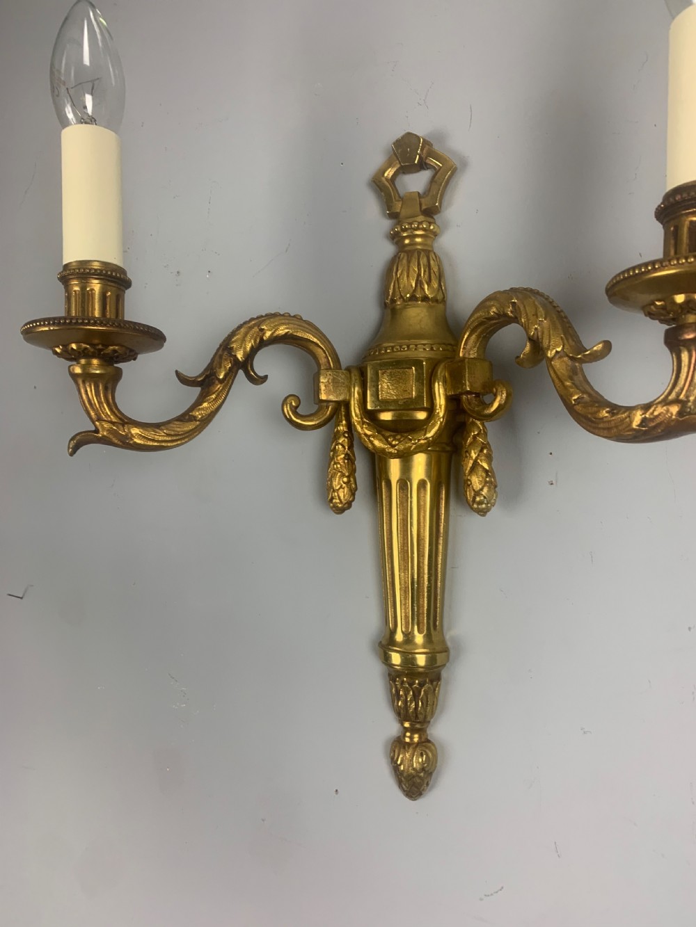 Pair of Heavy French Gilt Brass Antique Wall Lights  View V