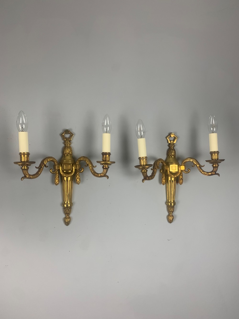Pair of Heavy French Gilt Brass Antique Wall Lights  View VII