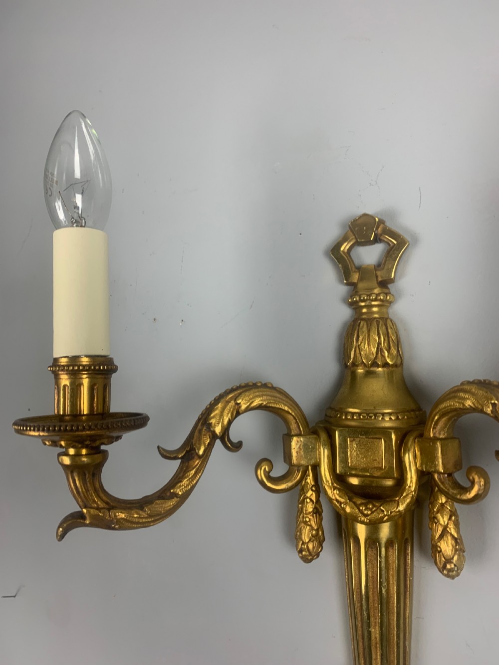 Pair of Heavy French Gilt Brass Antique Wall Lights  View VIII