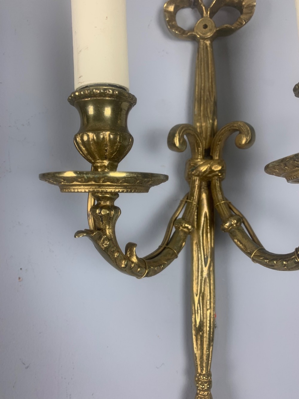 Pair of French Ribbon Brass Antique Wall Lights  View II