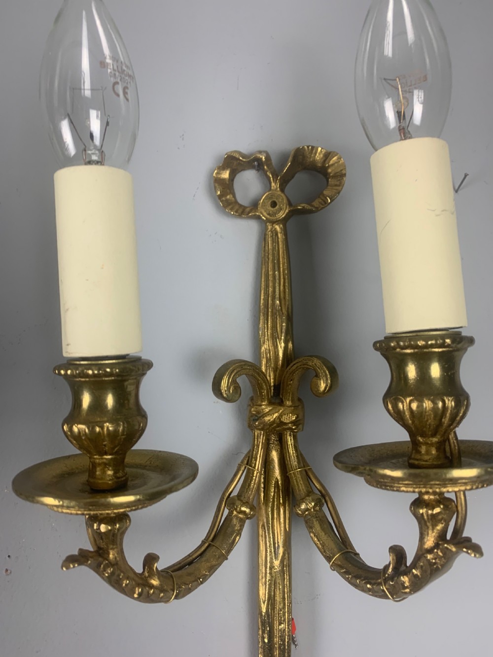 Pair of French Ribbon Brass Antique Wall Lights  View III