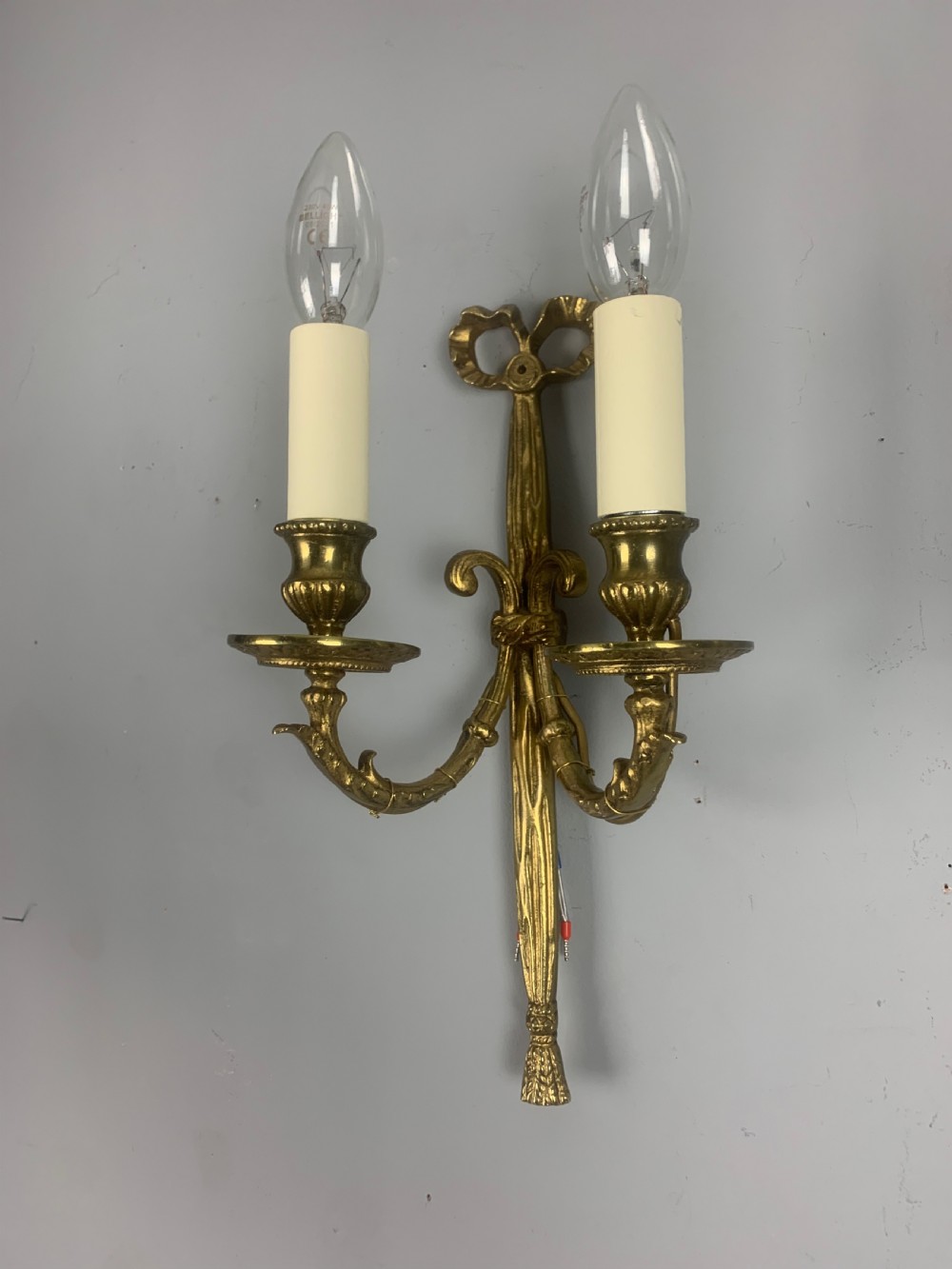 Pair of French Ribbon Brass Antique Wall Lights  View V