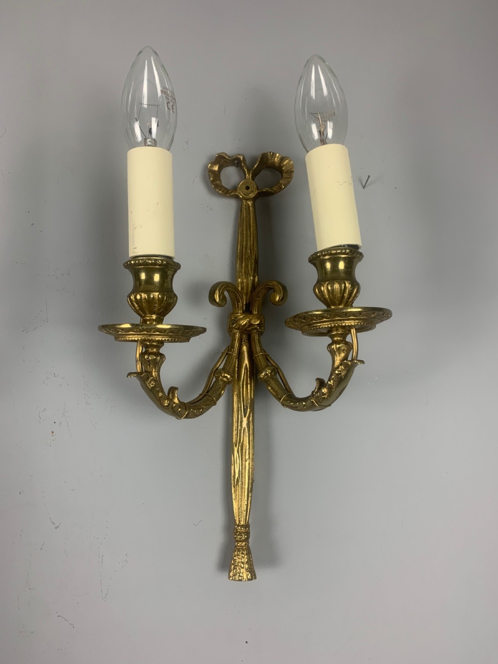 Pair of French Ribbon Brass Antique Wall Lights  View VII