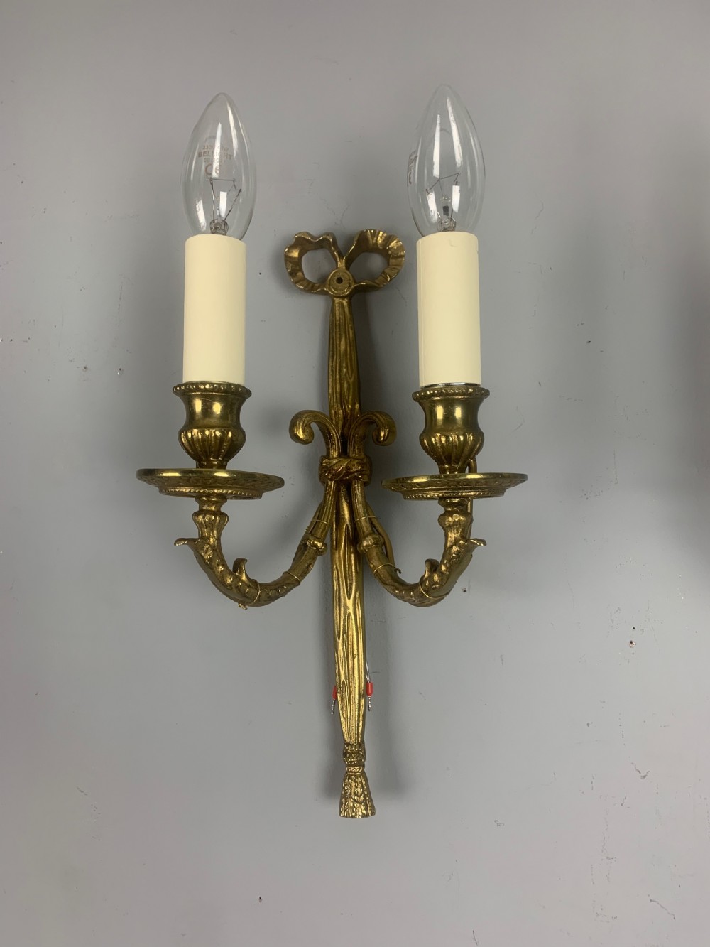 Pair of French Ribbon Brass Antique Wall Lights  View IX