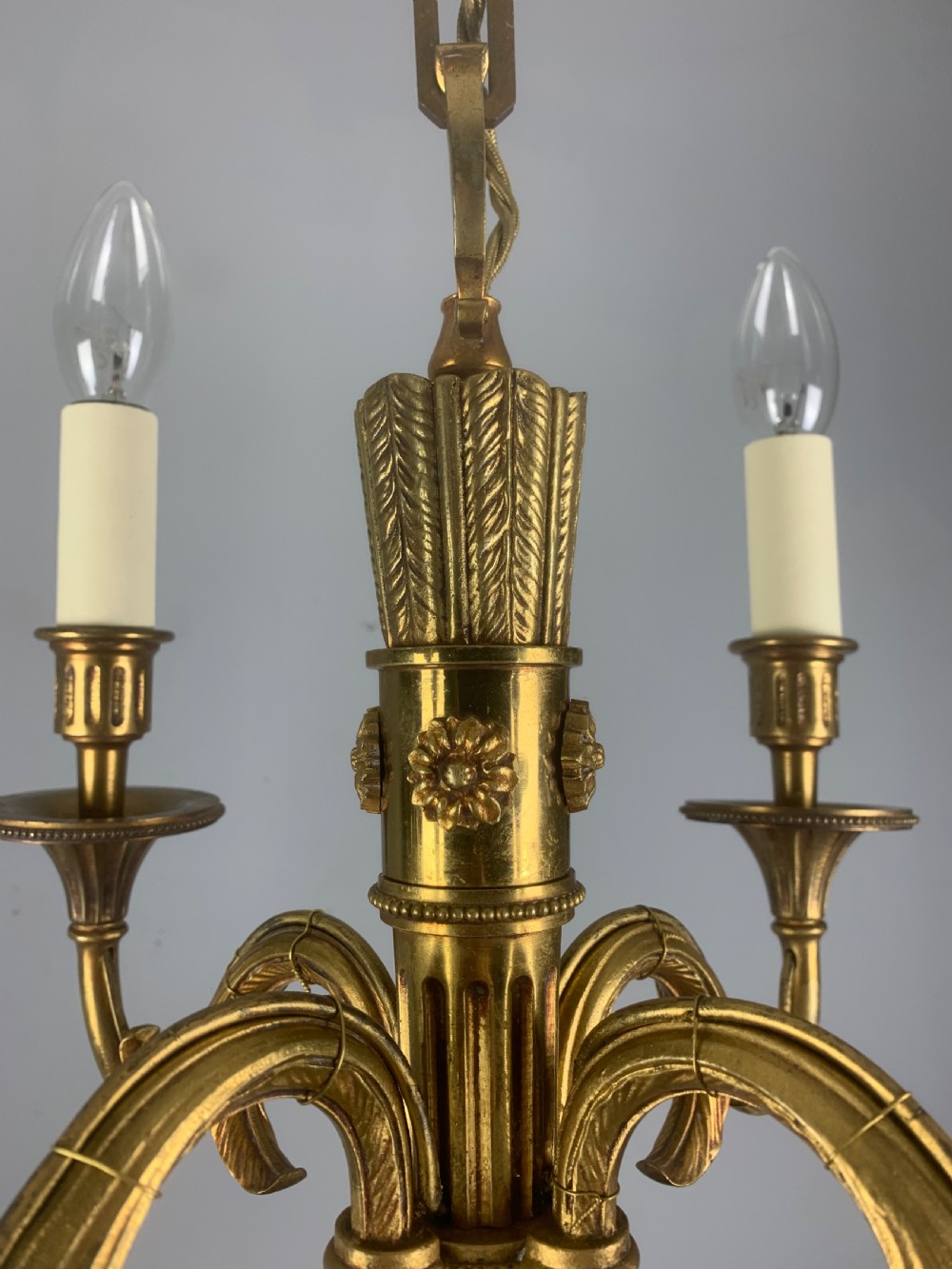 French Empire 4 Arm Gilt Brass Antique Chandelier, Ceiling Light  View VII