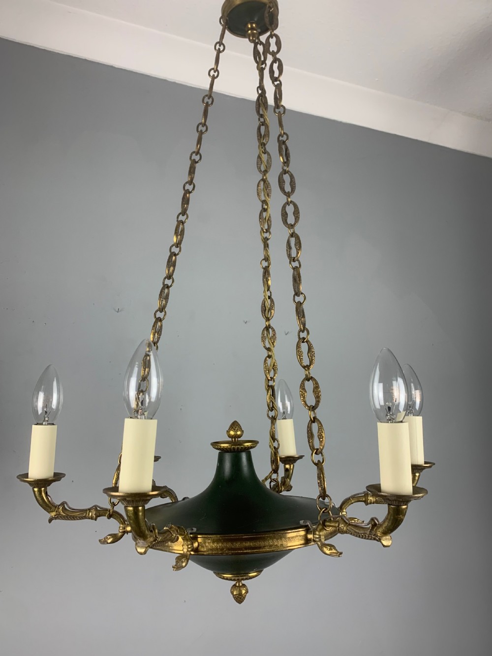 French 6 Arm Empire Antique Chandelier 
