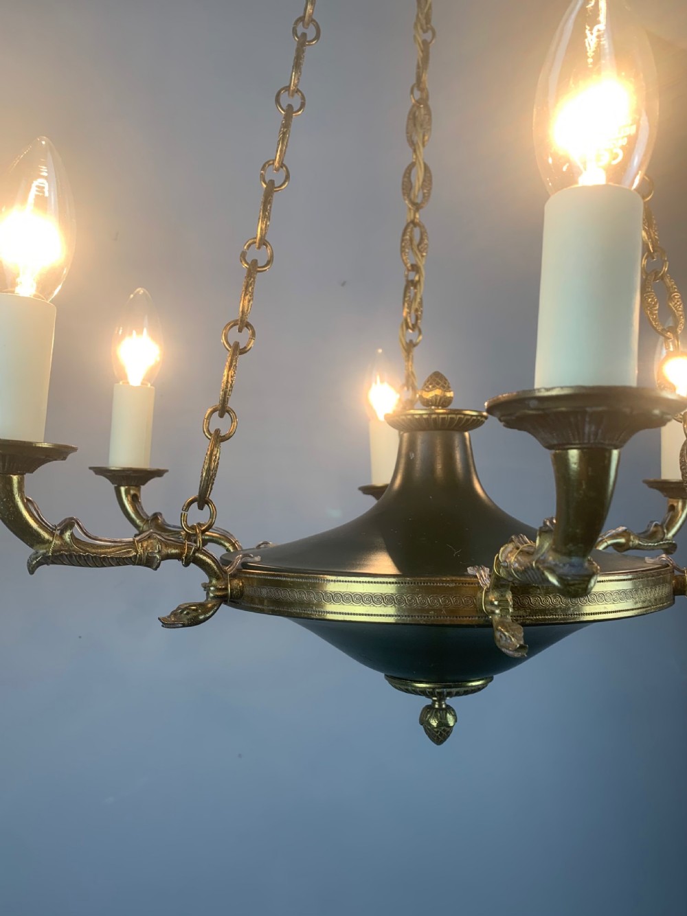 French 6 Arm Empire Antique Chandelier  View II