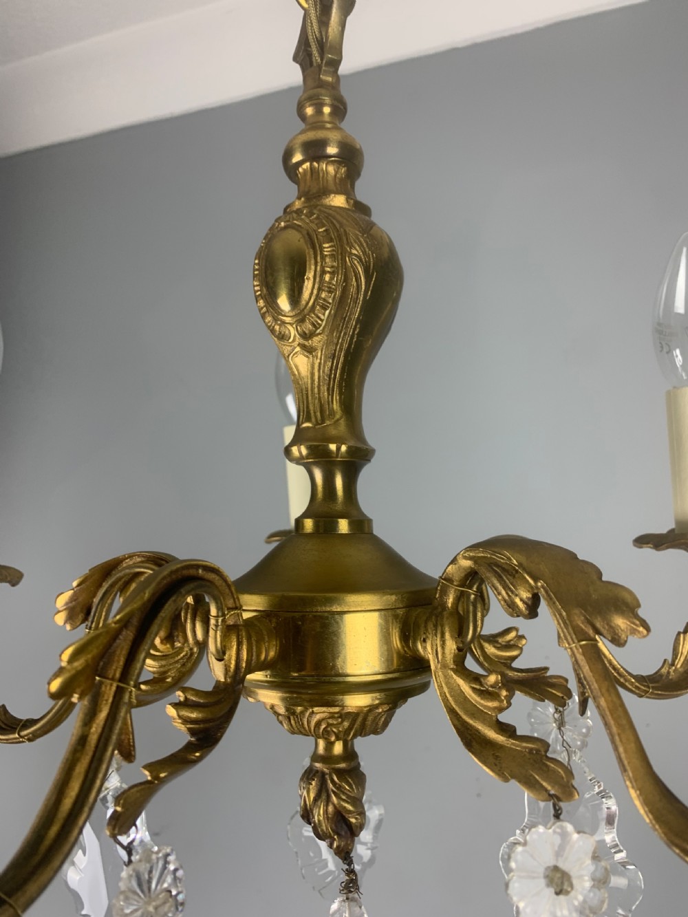 French 5 Arm Antique Chandelier with Glass Droppers  View XI