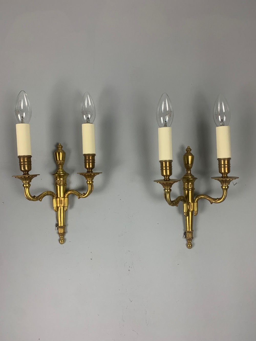 Small Pair of French Brass Antique Wall Lights 