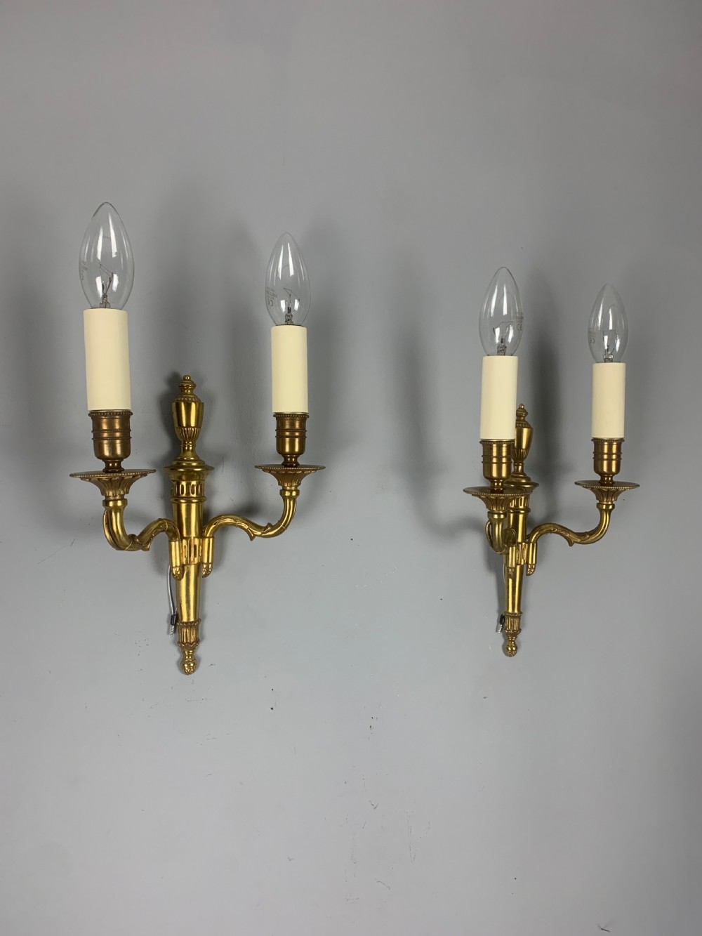 Small Pair of French Brass Antique Wall Lights  View II