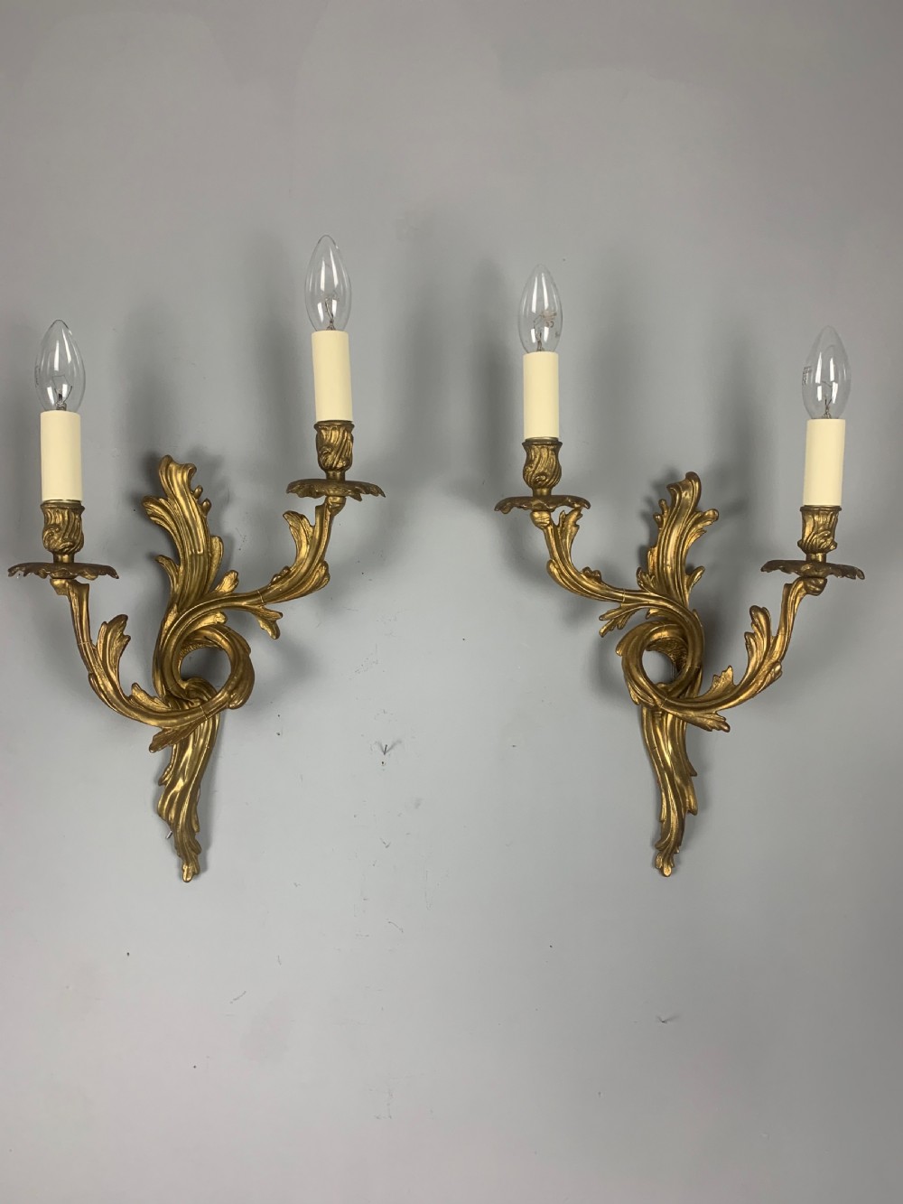 Pair of French Gilt Brass Antique Wall Lights 