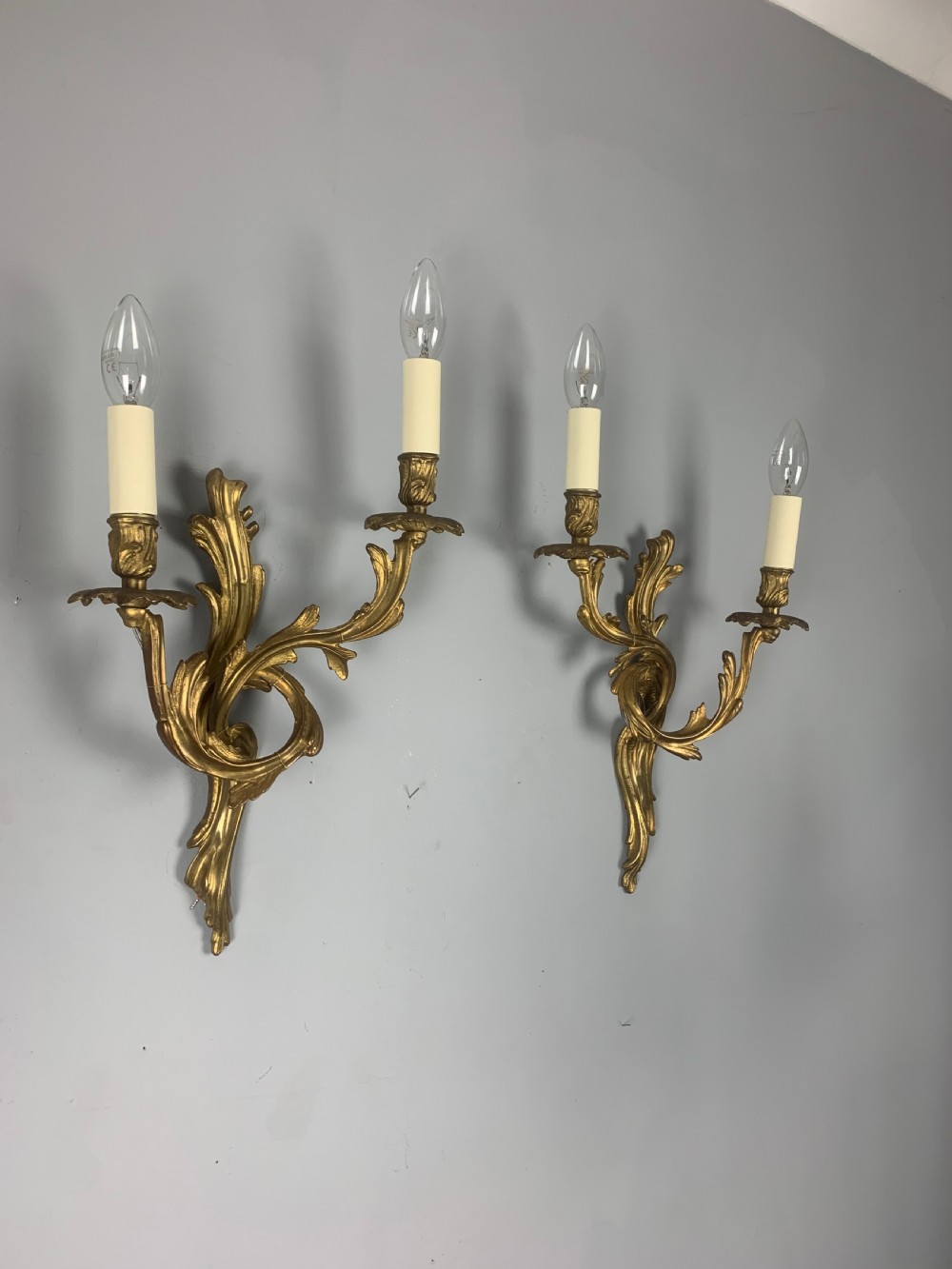 Pair of French Gilt Brass Antique Wall Lights  View II
