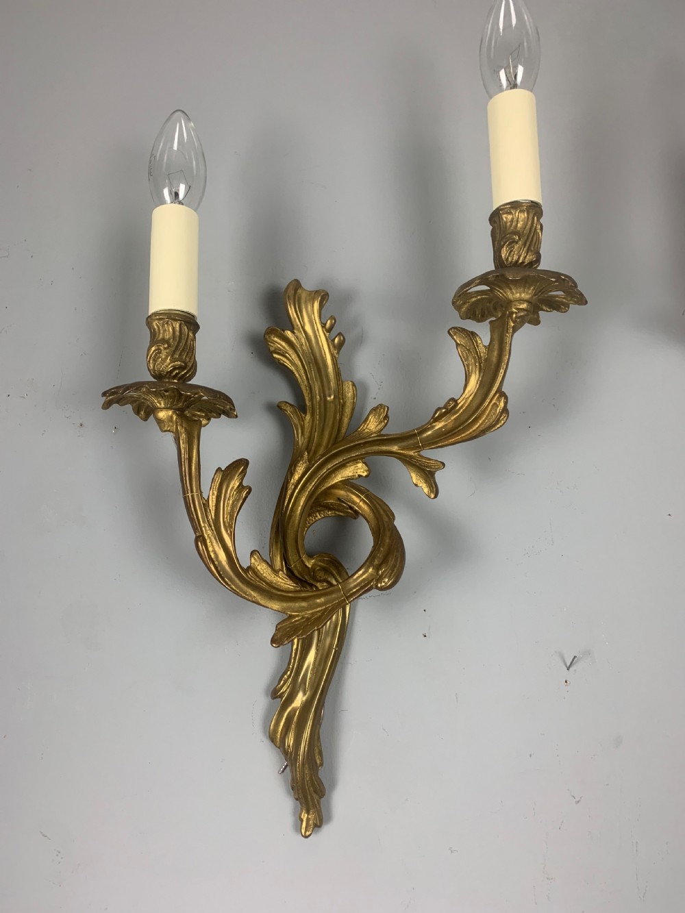 Pair of French Gilt Brass Antique Wall Lights  View III