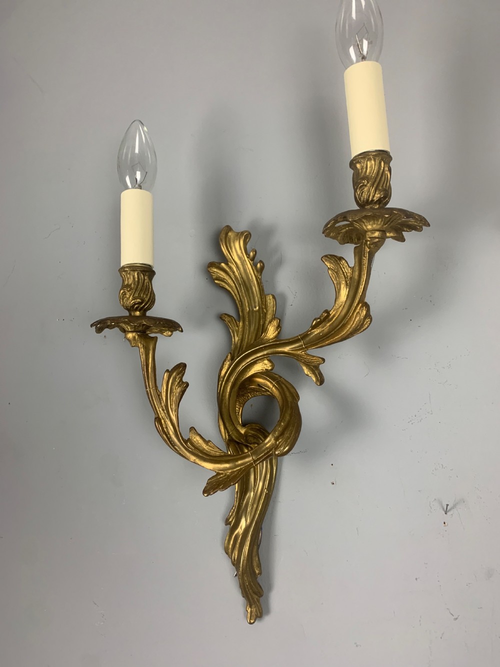 Pair of French Gilt Brass Antique Wall Lights  View V