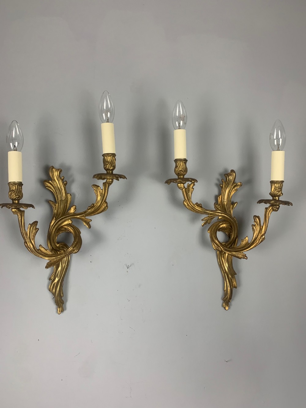 Pair of French Gilt Brass Antique Wall Lights  View VI