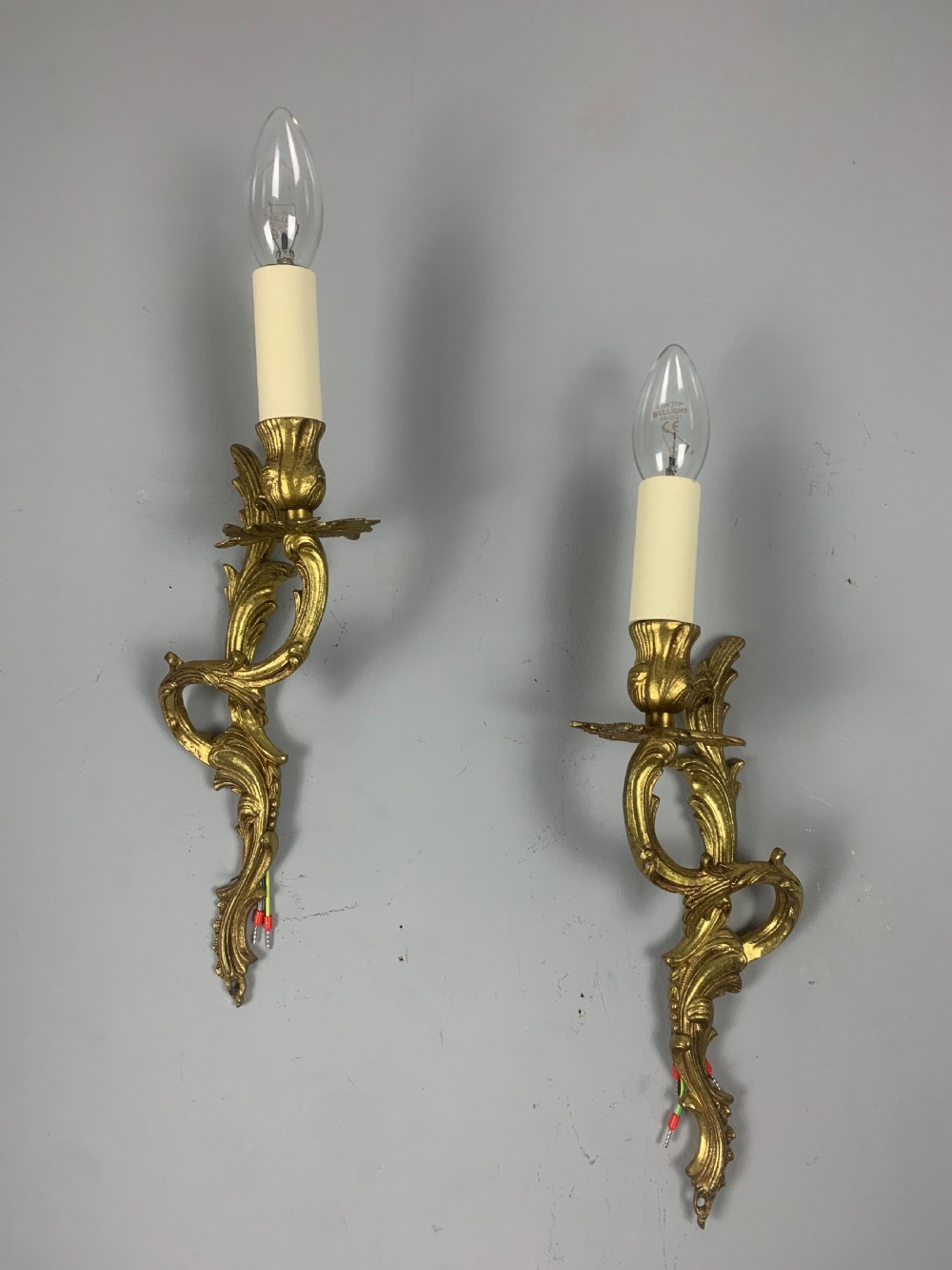 Pair of French Gilt Brass Single Antique Wall Lights 