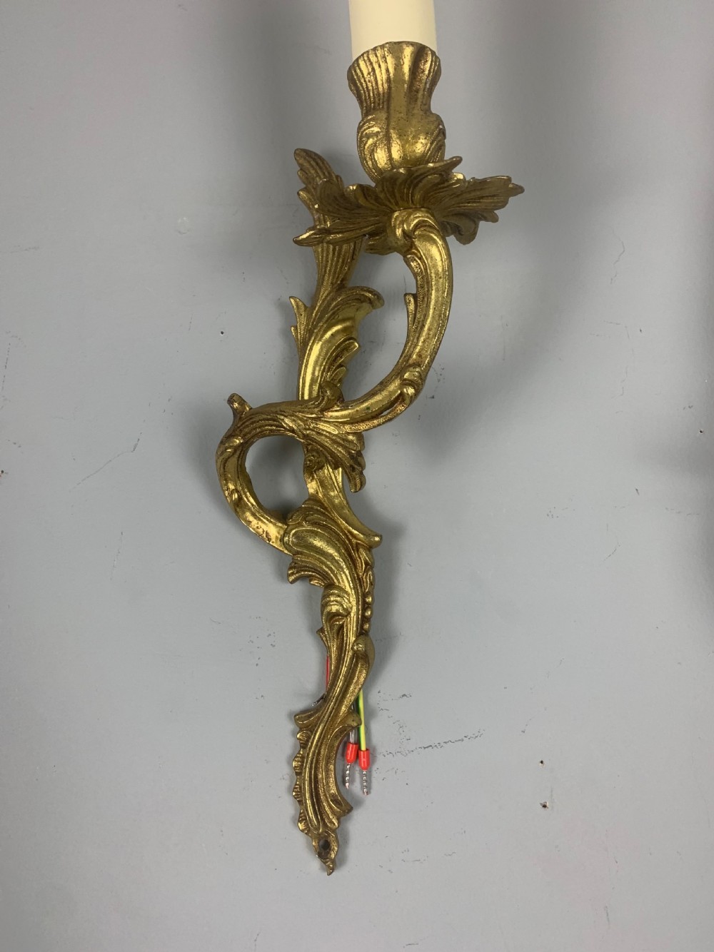 Pair of French Gilt Brass Single Antique Wall Lights  View III