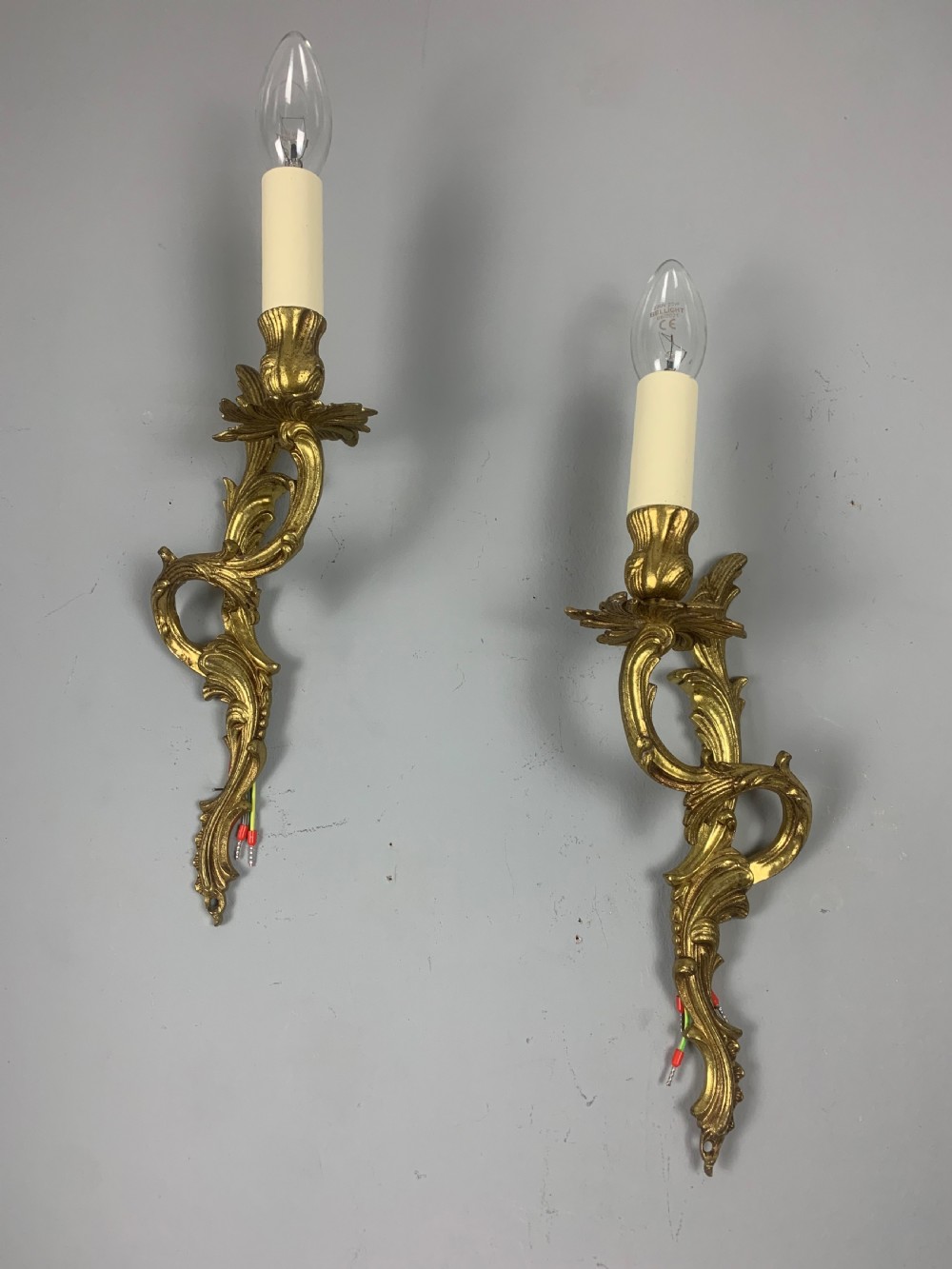 Pair of French Gilt Brass Single Antique Wall Lights  View IV