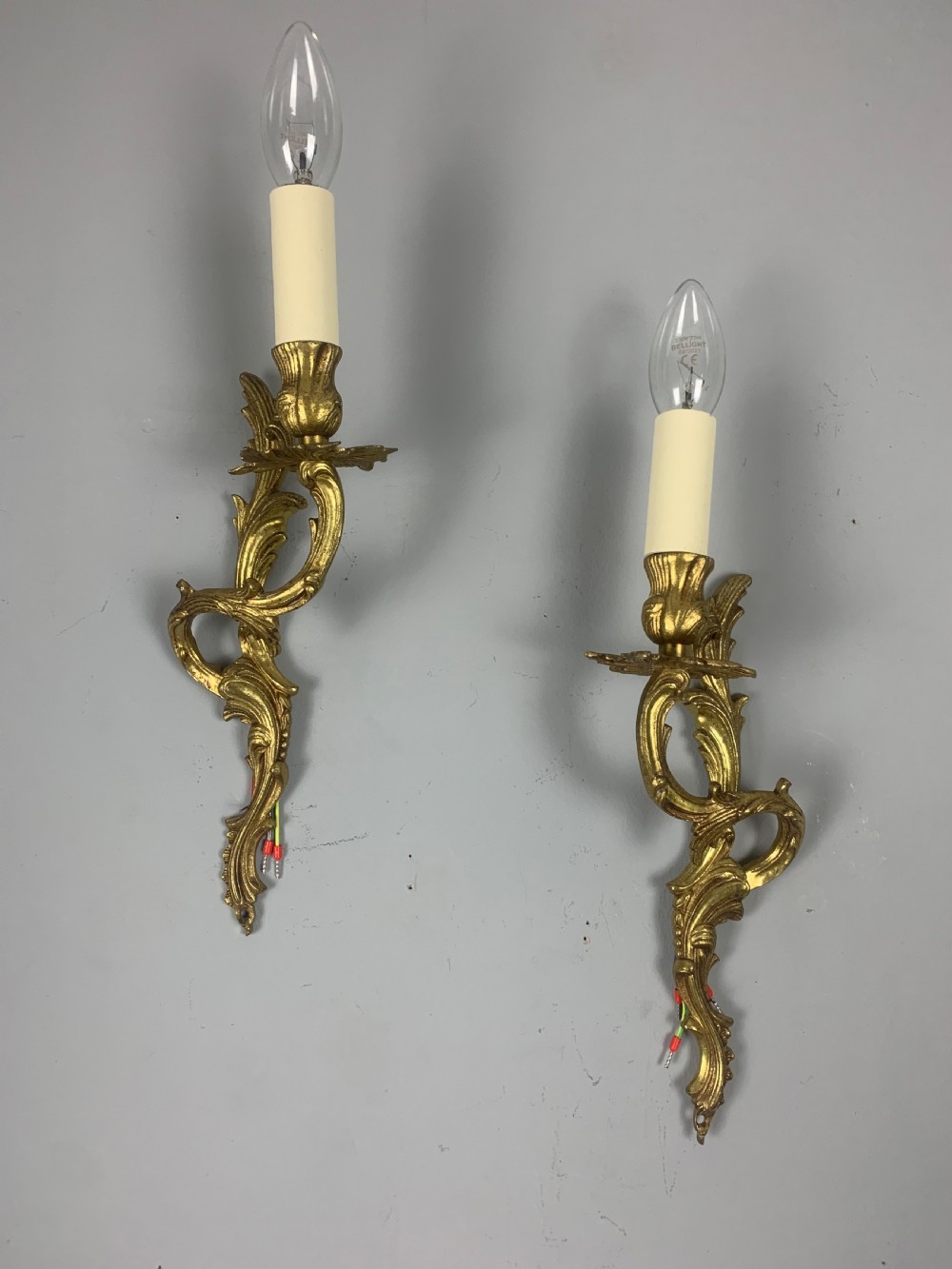 Pair of French Gilt Brass Single Antique Wall Lights  View V