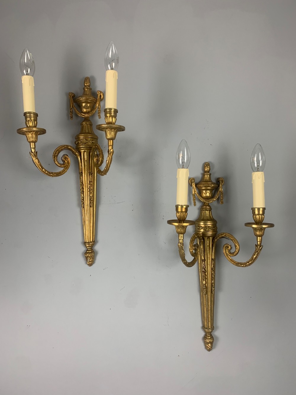 Large Pair of French Gilt Brass Antique Wall Lights 