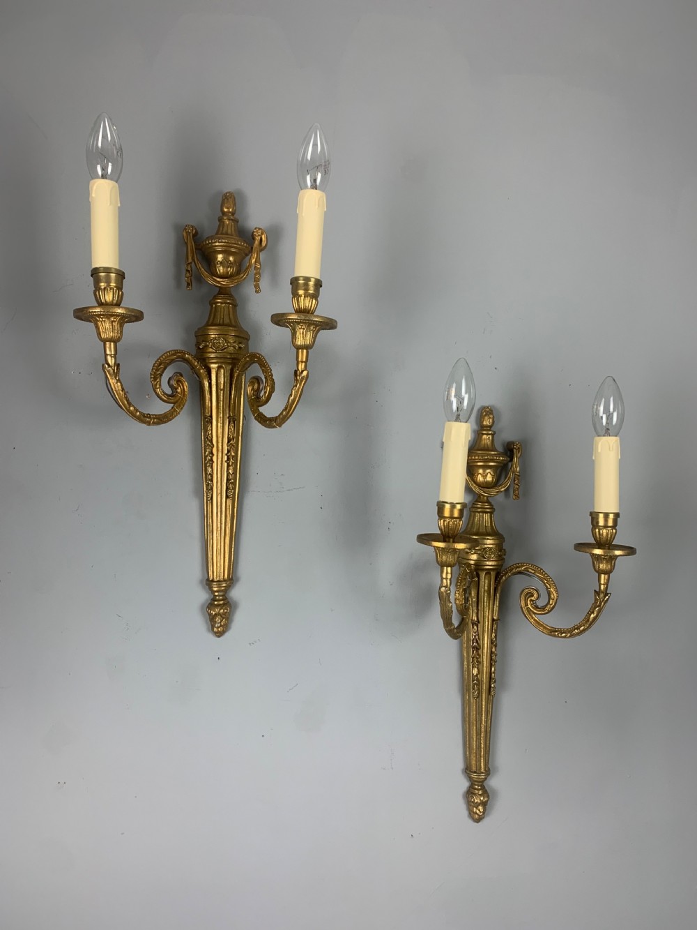 Large Pair of French Gilt Brass Antique Wall Lights  View III