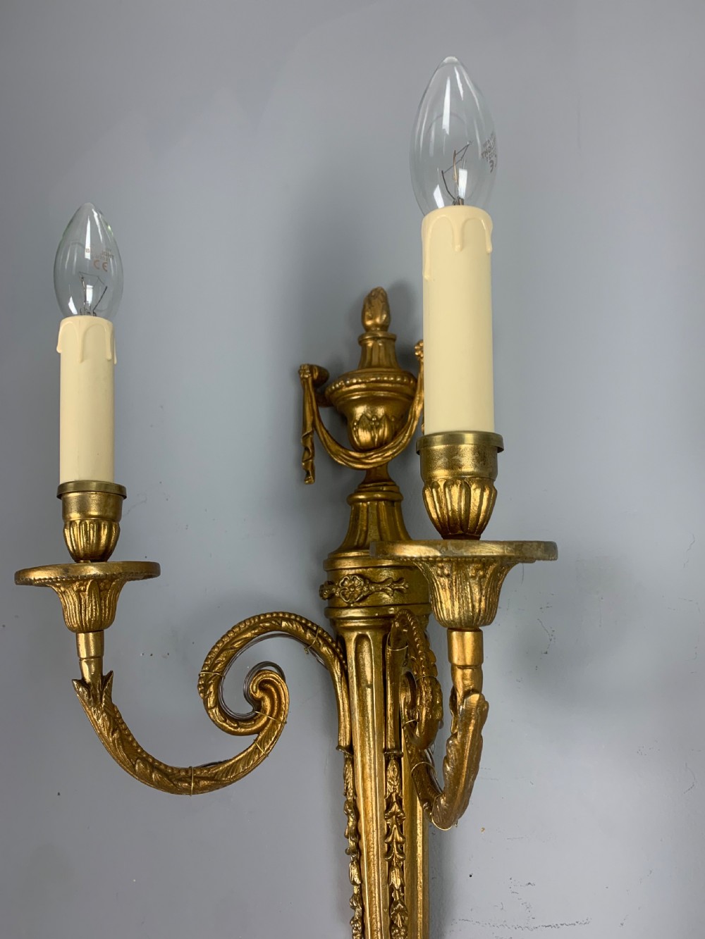 Large Pair of French Gilt Brass Antique Wall Lights  View IV