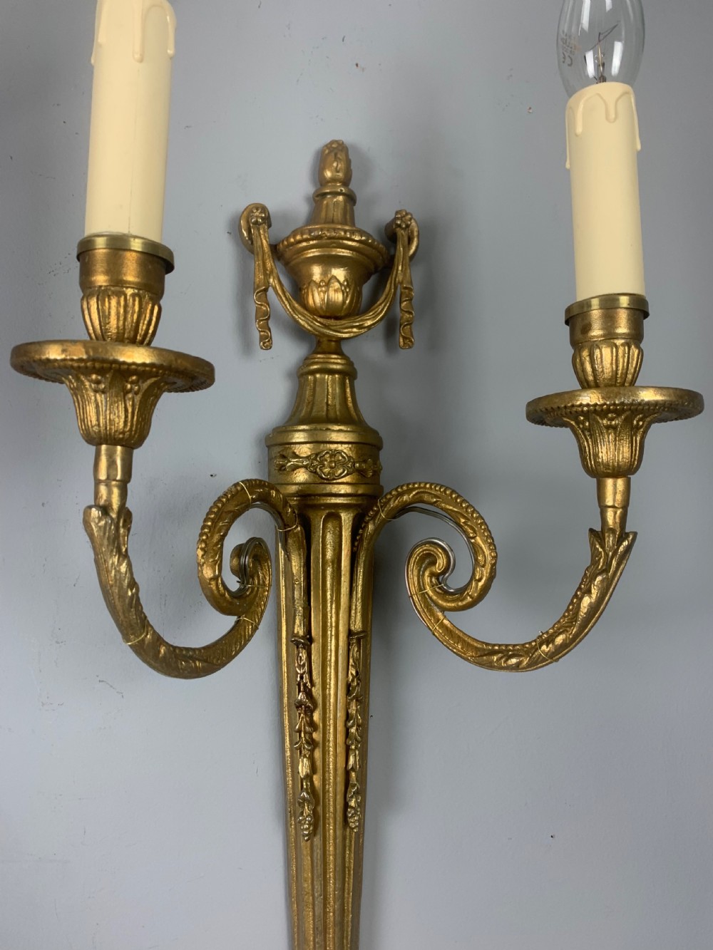 Large Pair of French Gilt Brass Antique Wall Lights  View V