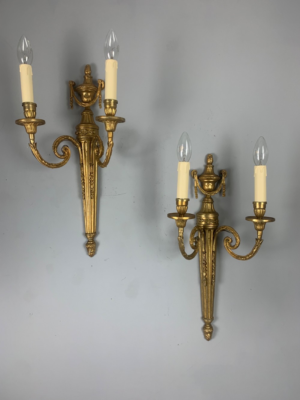 Large Pair of French Gilt Brass Antique Wall Lights  View VI