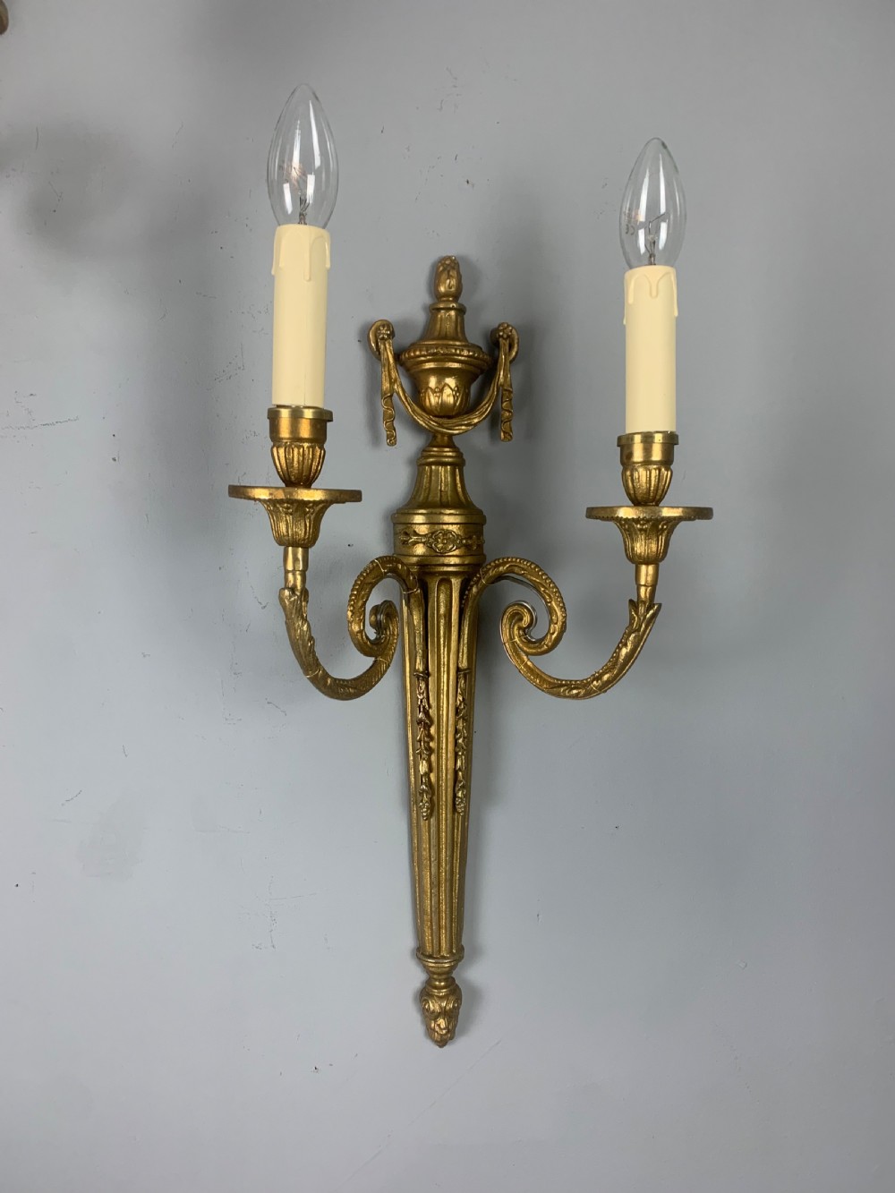 Large Pair of French Gilt Brass Antique Wall Lights  View VII
