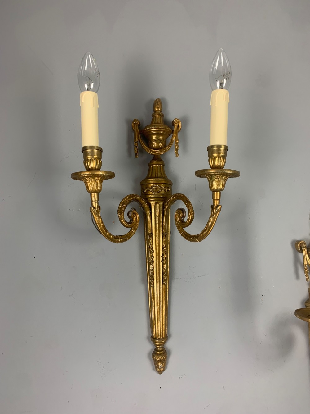 Large Pair of French Gilt Brass Antique Wall Lights  View IX
