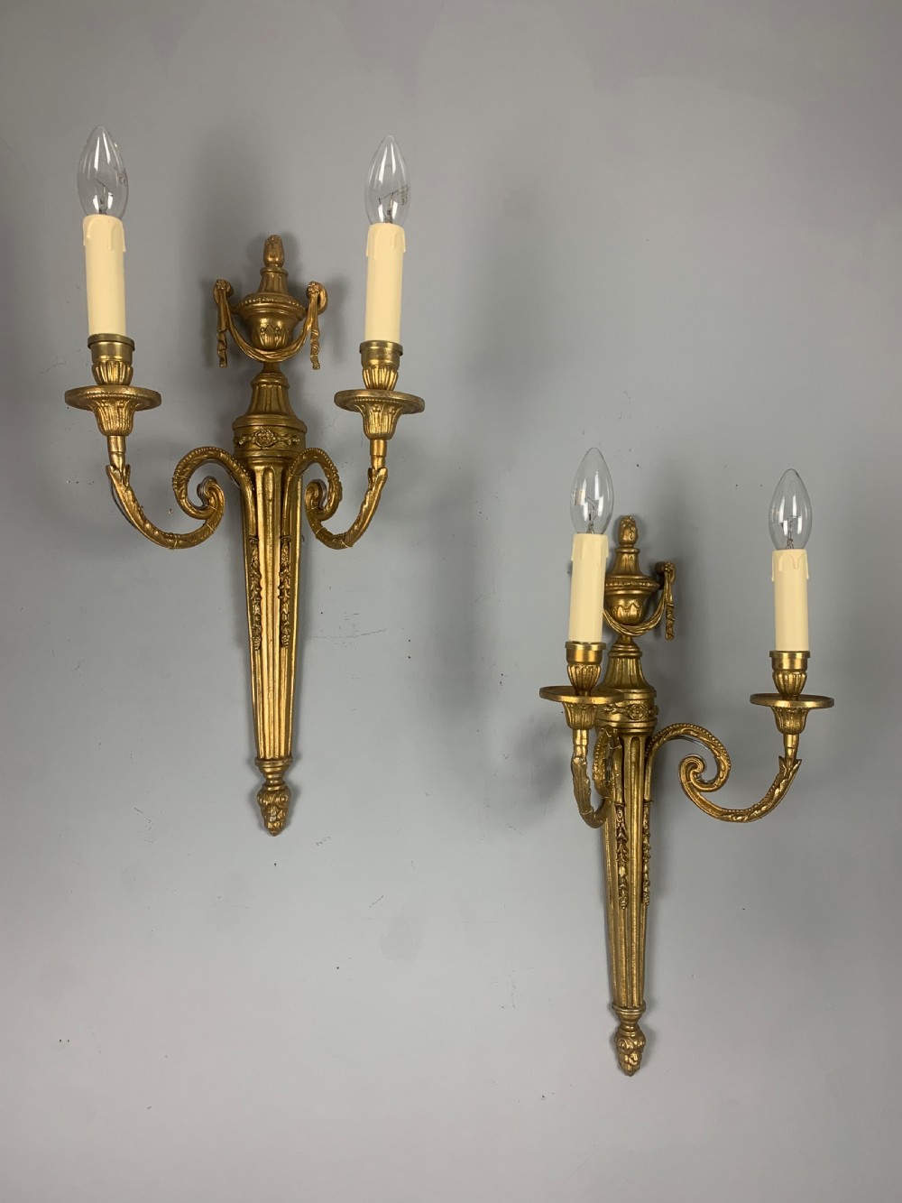 Large Pair of French Gilt Brass Antique Wall Lights  View X