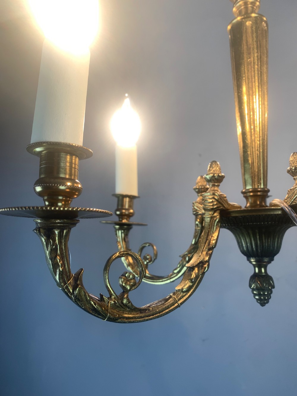 Small French Gilt Brass 5 Light Chandelier  View IV