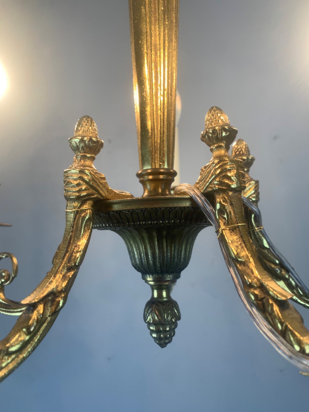 Small French Gilt Brass 5 Light Chandelier  View V