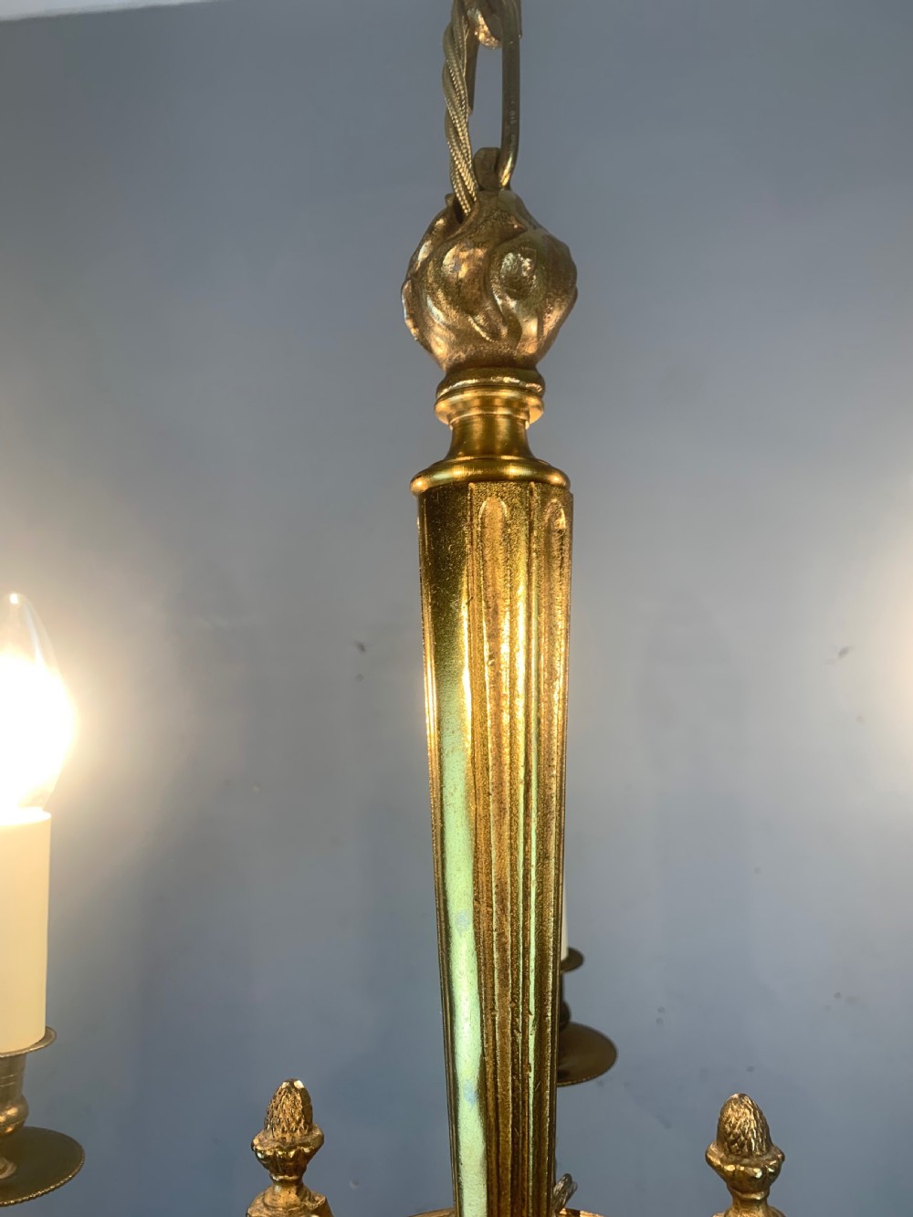 Small French Gilt Brass 5 Light Chandelier  View VI