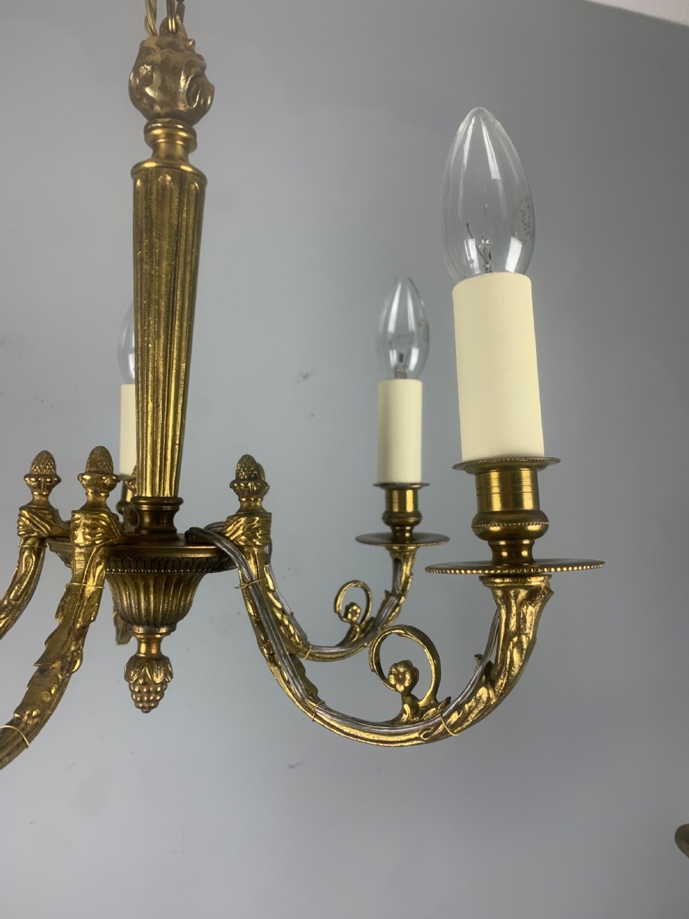 Small French Gilt Brass 5 Light Chandelier  View IX