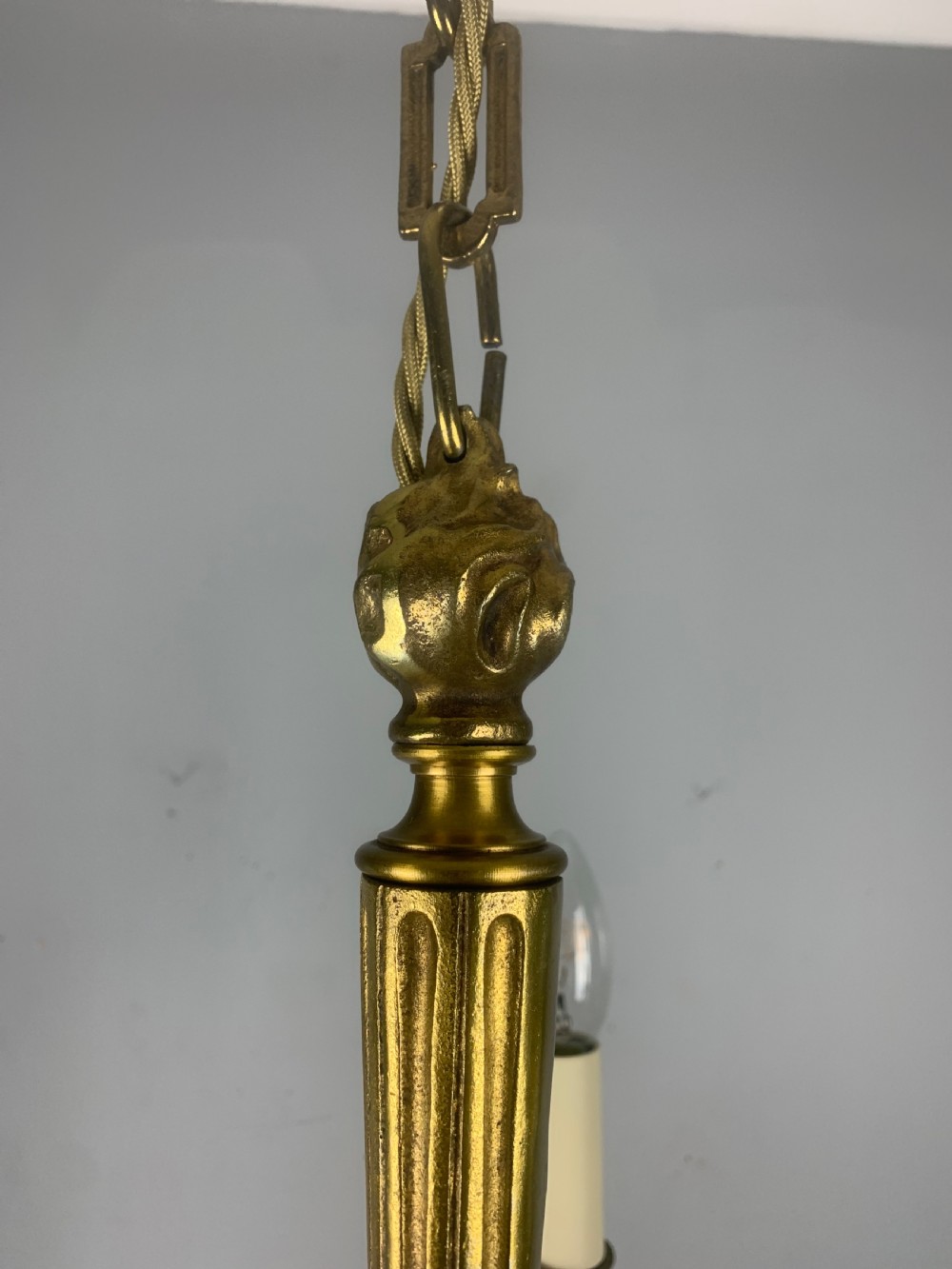 Small French Gilt Brass 5 Light Chandelier  View X