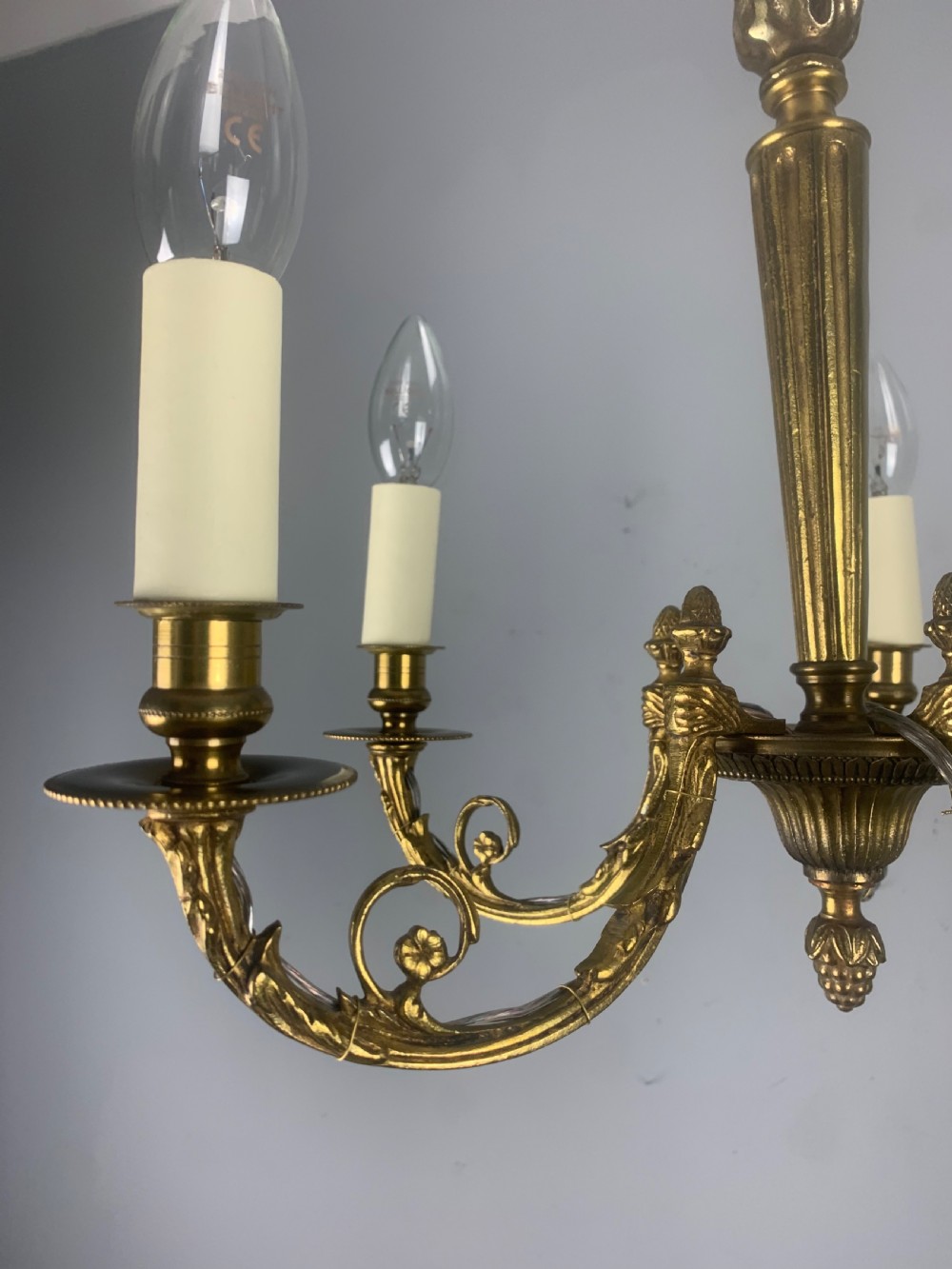 Small French Gilt Brass 5 Light Chandelier  View XIII